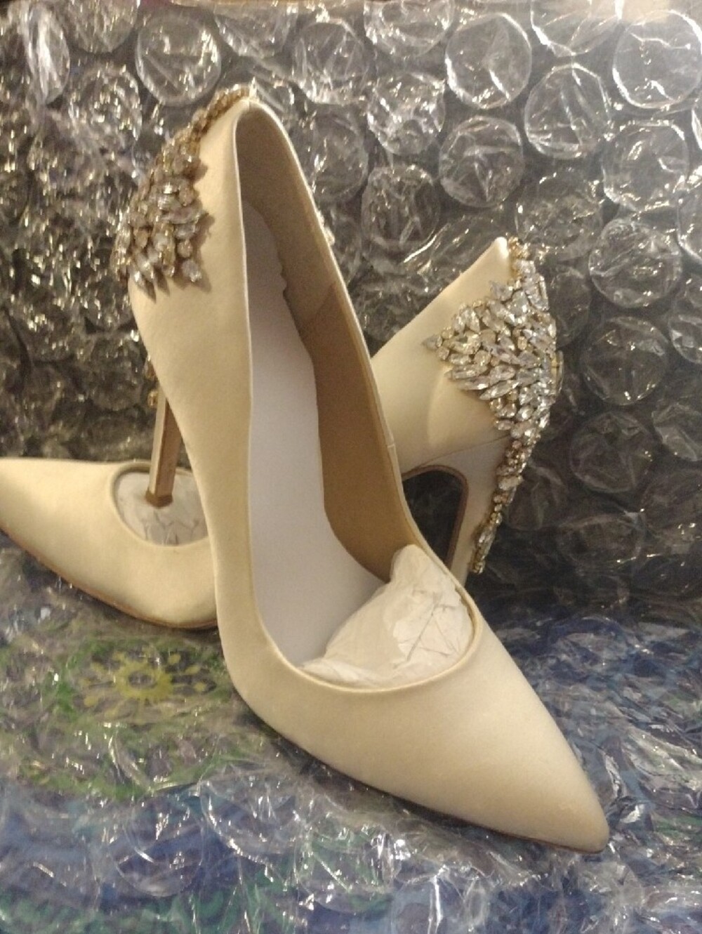 Badgley Mischka Ivory Crystal Embellished High Heels